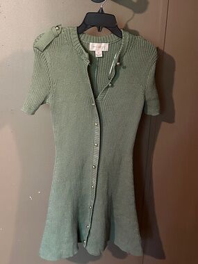 French Connection Olive  Green Ribbed Button-Front Knit Top